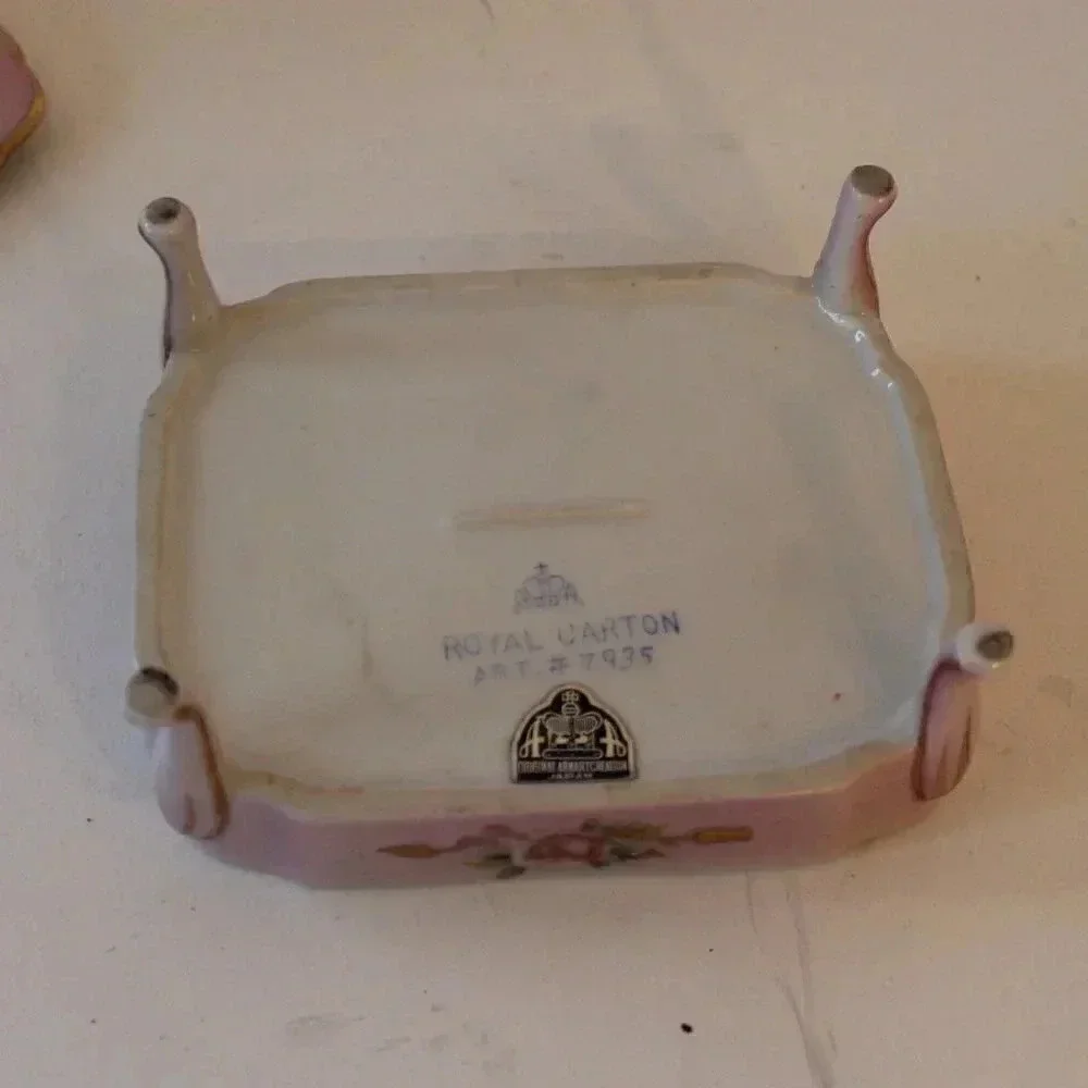 Vtg Royal Carton Original Arnartcreation Japan Pink Victorian Trinket Box
